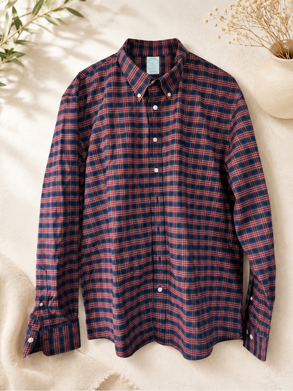 Brooks Brothers Navy and Red Plaid Button-Down Shirt